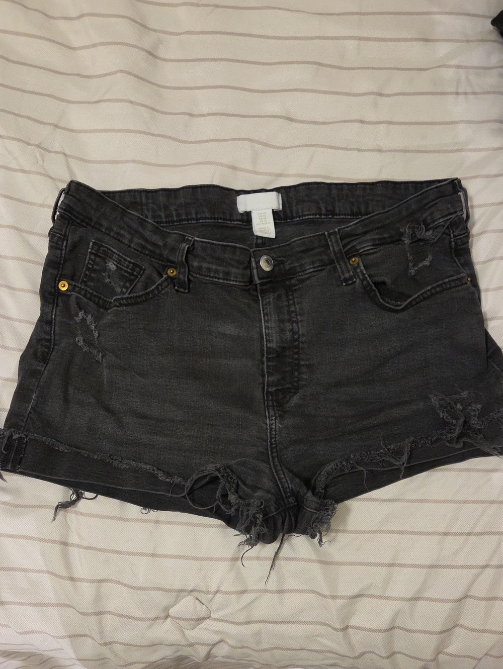 H&M Black Distressed Denim Cutoff Shorts